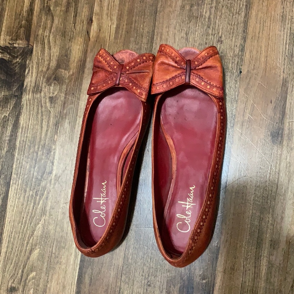 Cole Haan red peep toe flats with bow size 8